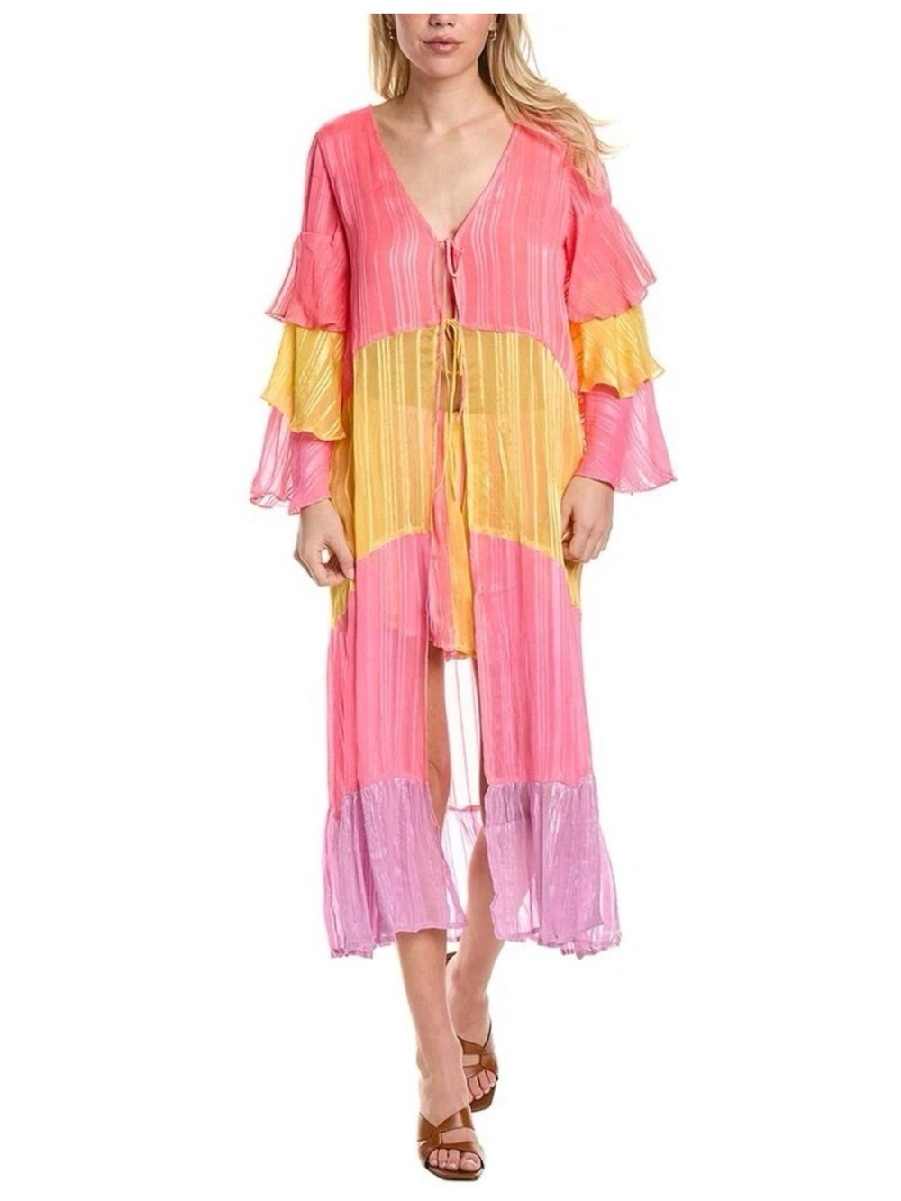 Sundress Ella Kimono Cover Up Pink Yellow Purple Stripe Boho Resort XS S - Picture 8 of 8